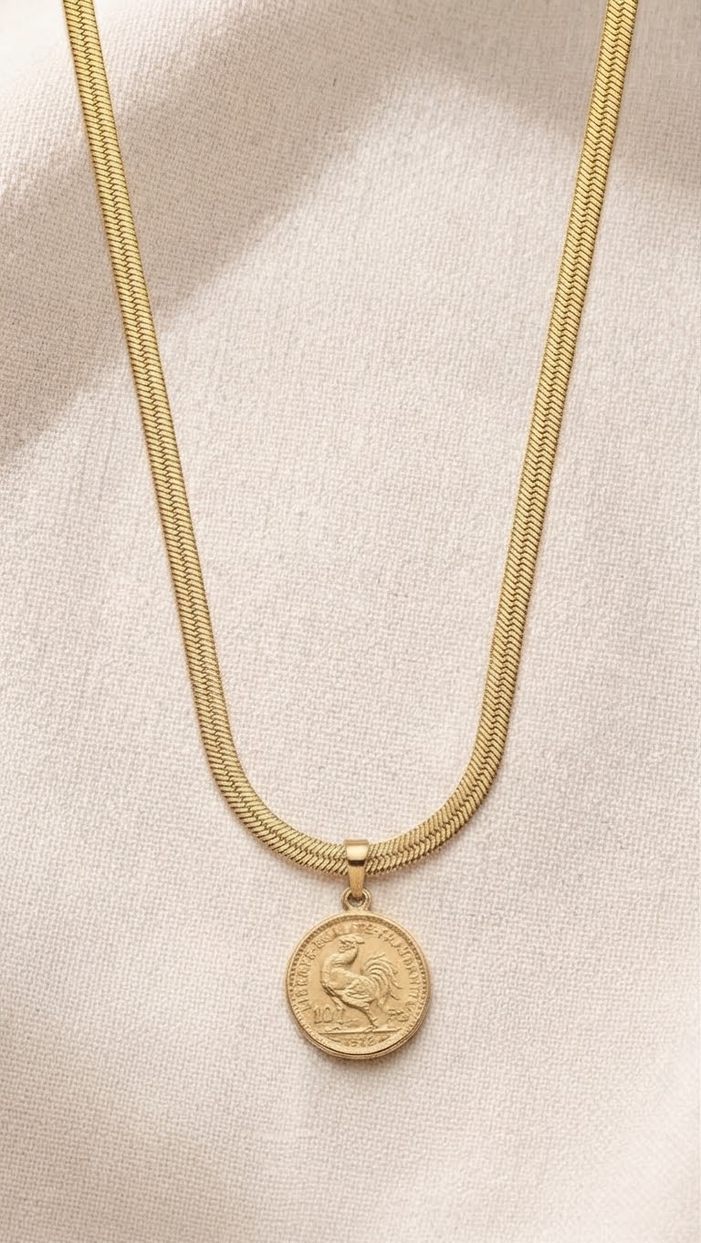 Collier Chaîne Serpent & Médaillon Pièce Dorée 🪙✨