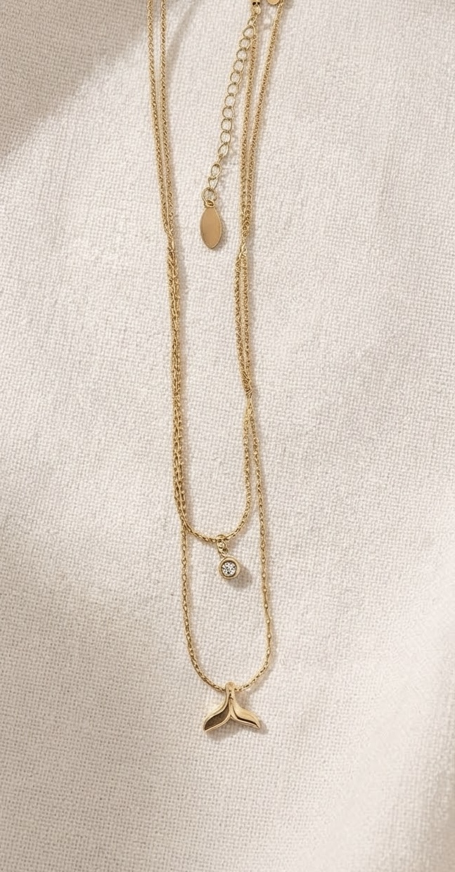Collier double chaîne "Queue de baleine" doré✨